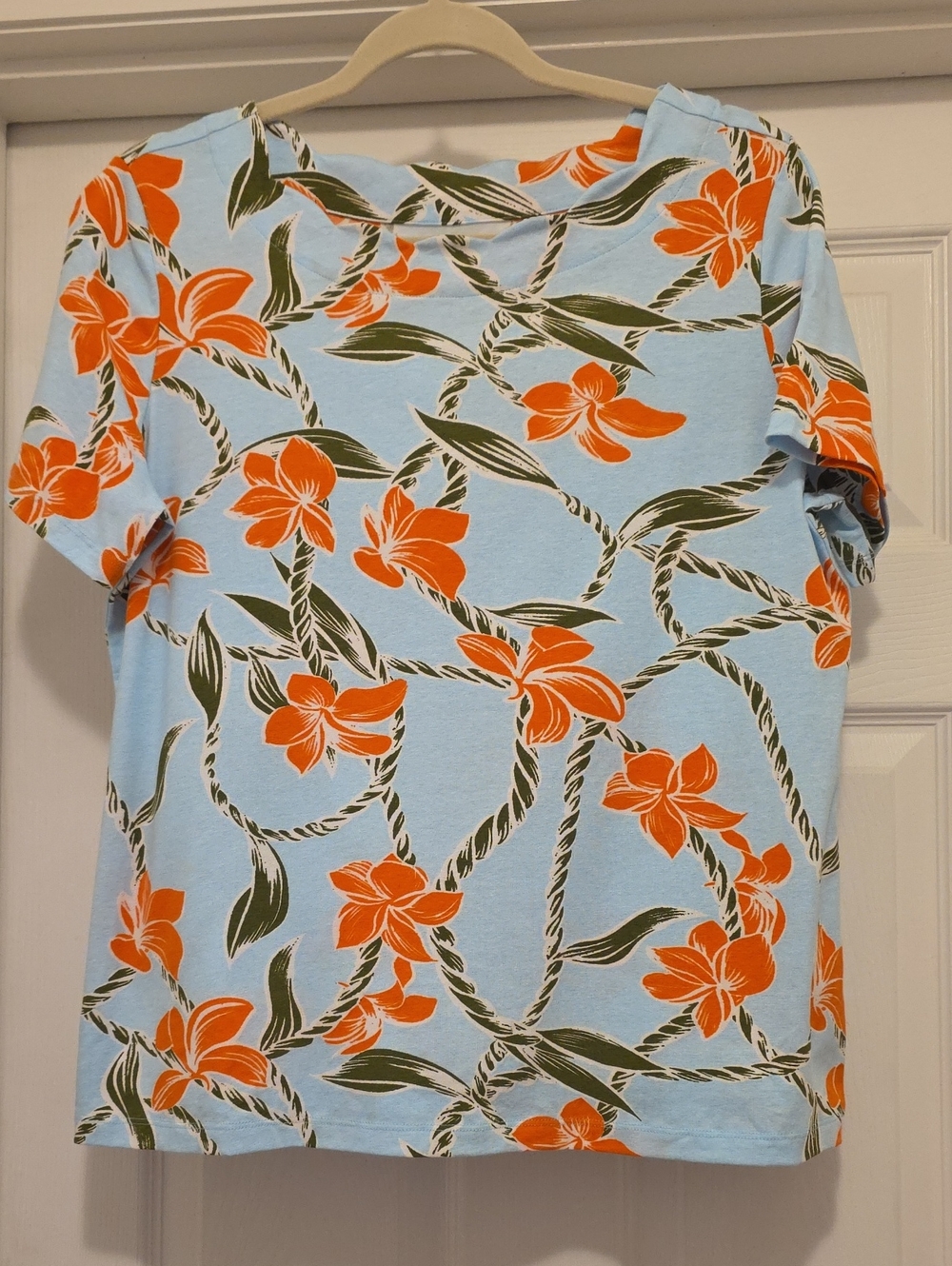 Coral Bay Petite Blue & Orange Tropical Floral Short Sleeve Top PL NWOT